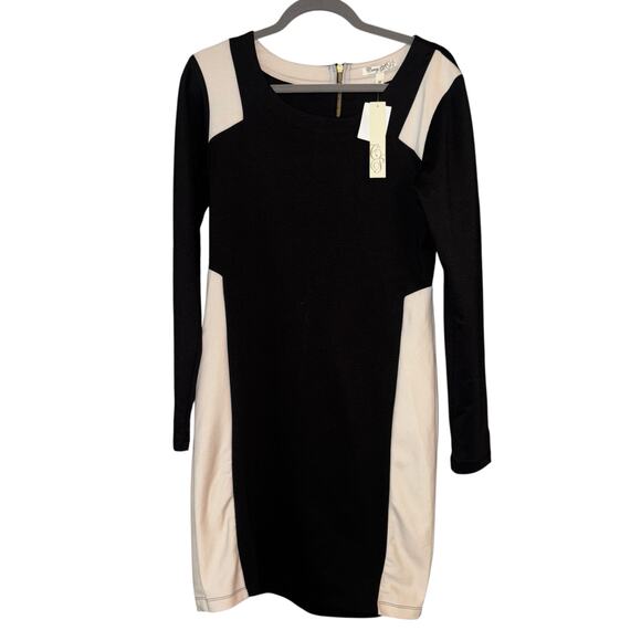 Corey P Color Block Dress NEW Zip Up Back 12 Slimming Design Black & Cream - Picture 1 of 10